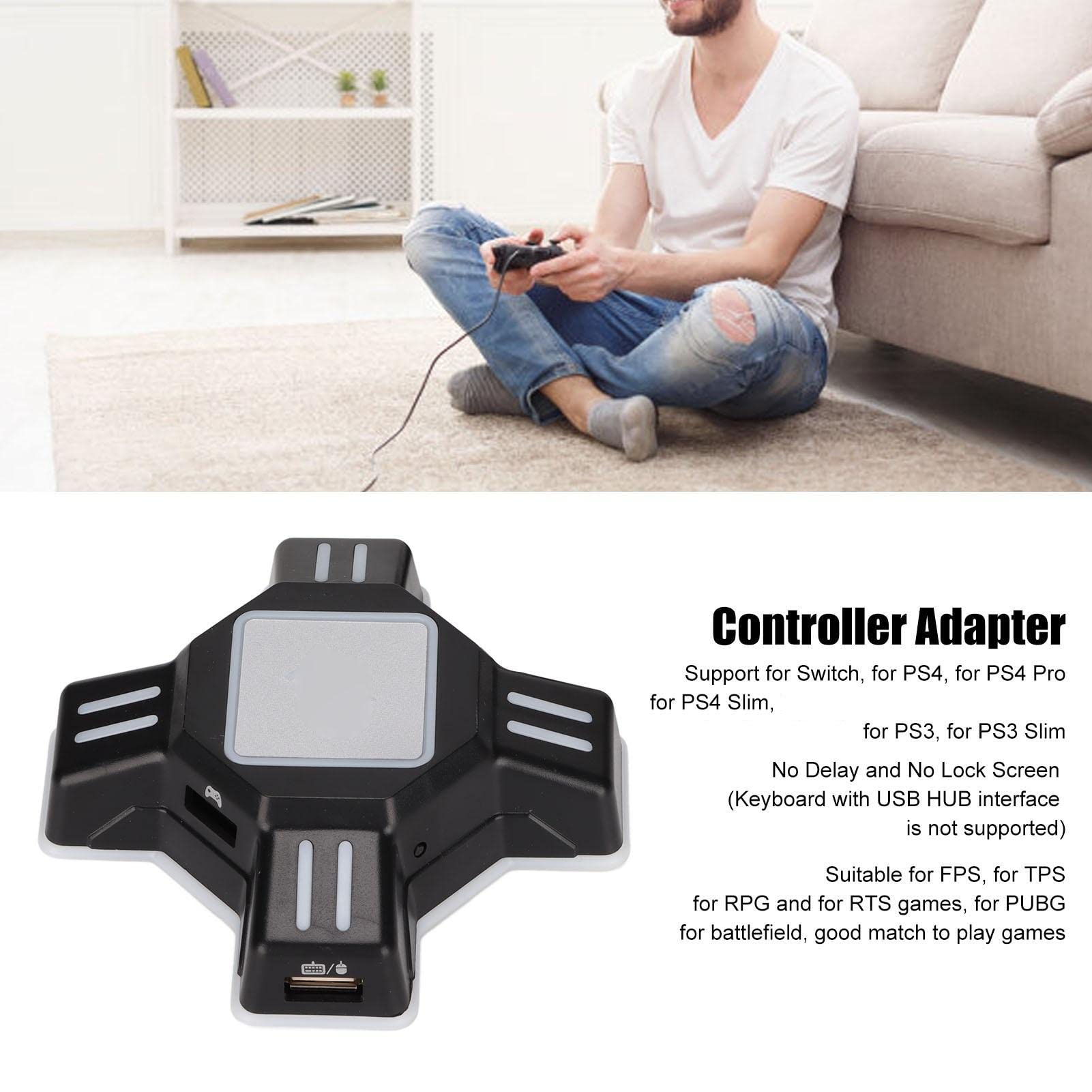 Zunate Adaptateur de Clavier et Souris, Adaptateur de Convertisseur de Clavier de Souris Portable pour//PS3, Adaptateur de Contrôleur de Manette de Jeu KX Plug and Play,