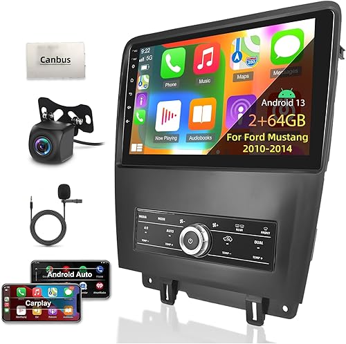 Radio inalámbrica para automóvil Apple Carplay Android 13 para Ford Mustang 2010-2014, 2+64G pantalla táctil de 10 pulgadas con Android