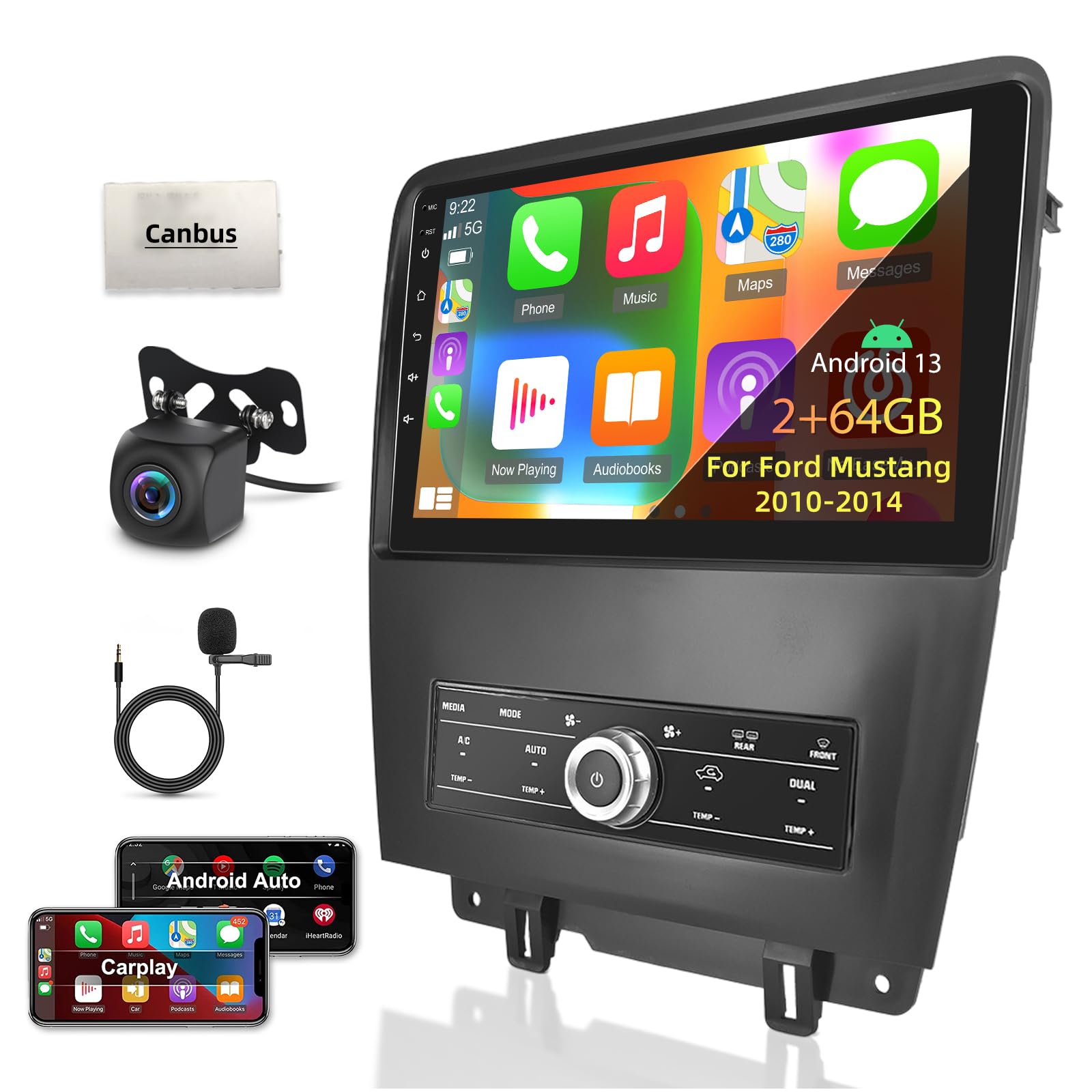 Photo 1 of Wireless Apple Carplay Android 13 Car Radio for Ford Mustang 2010-2014, 2+64G 10 Inch Touchscreen with Android Auto/HiFi/GPS/WiFi + AHD Backup Camera and Mic