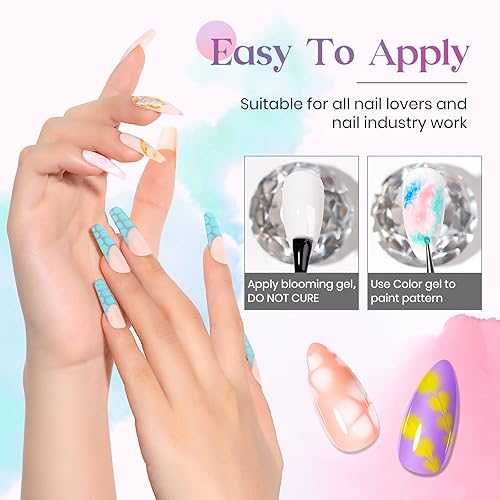Miniatura 4 de MIZHSE Esmalte de uñas en gel transparente Blooming Gel Blossom Marble Gels Esmalte de uñas Soak Off UV LED para arte de uñas, manicura, pintura,