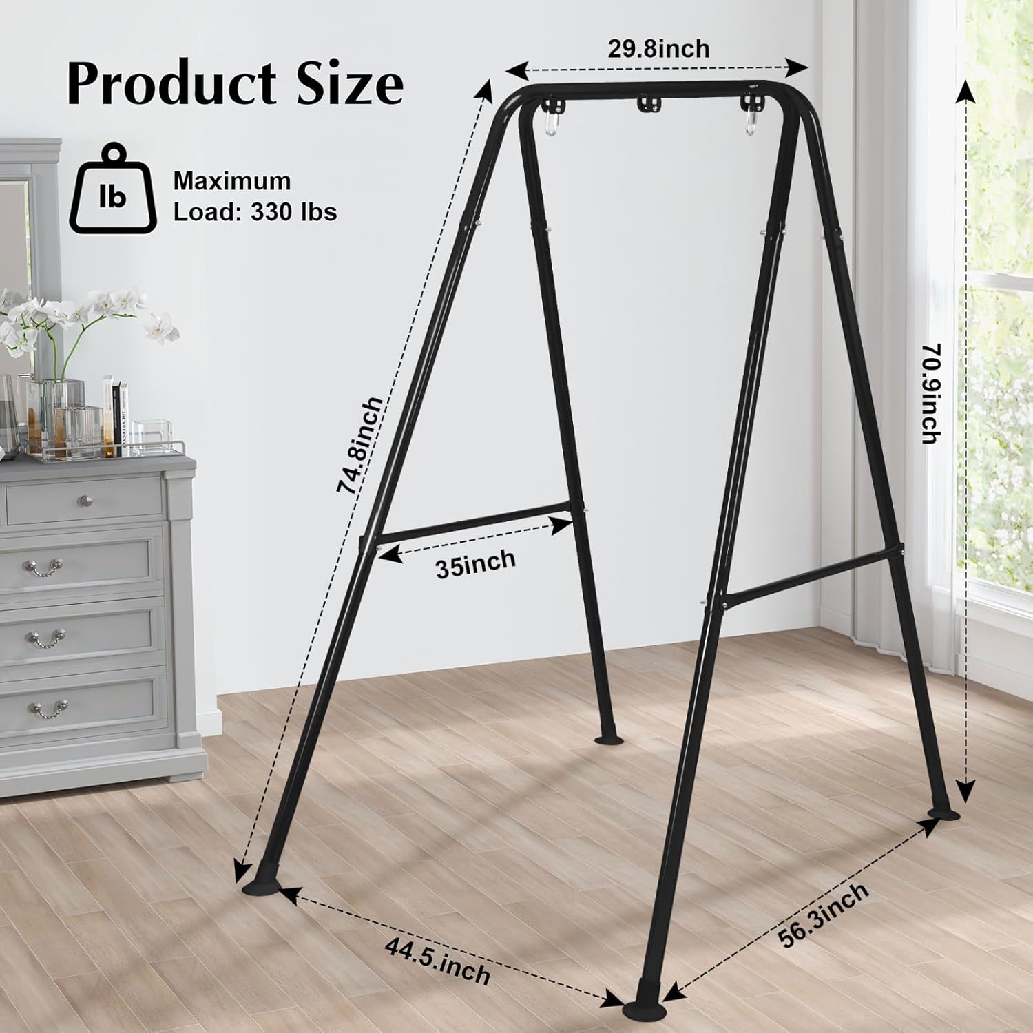 Swing Stand Only, Heavy Duty Hammock Stand, Metal Swing Stand Frame, Max Load 330lbs Portable Hammock Frame for Indoor or Outdoor, Patio, Garden, and Backyard (Hammock Chair not Included)