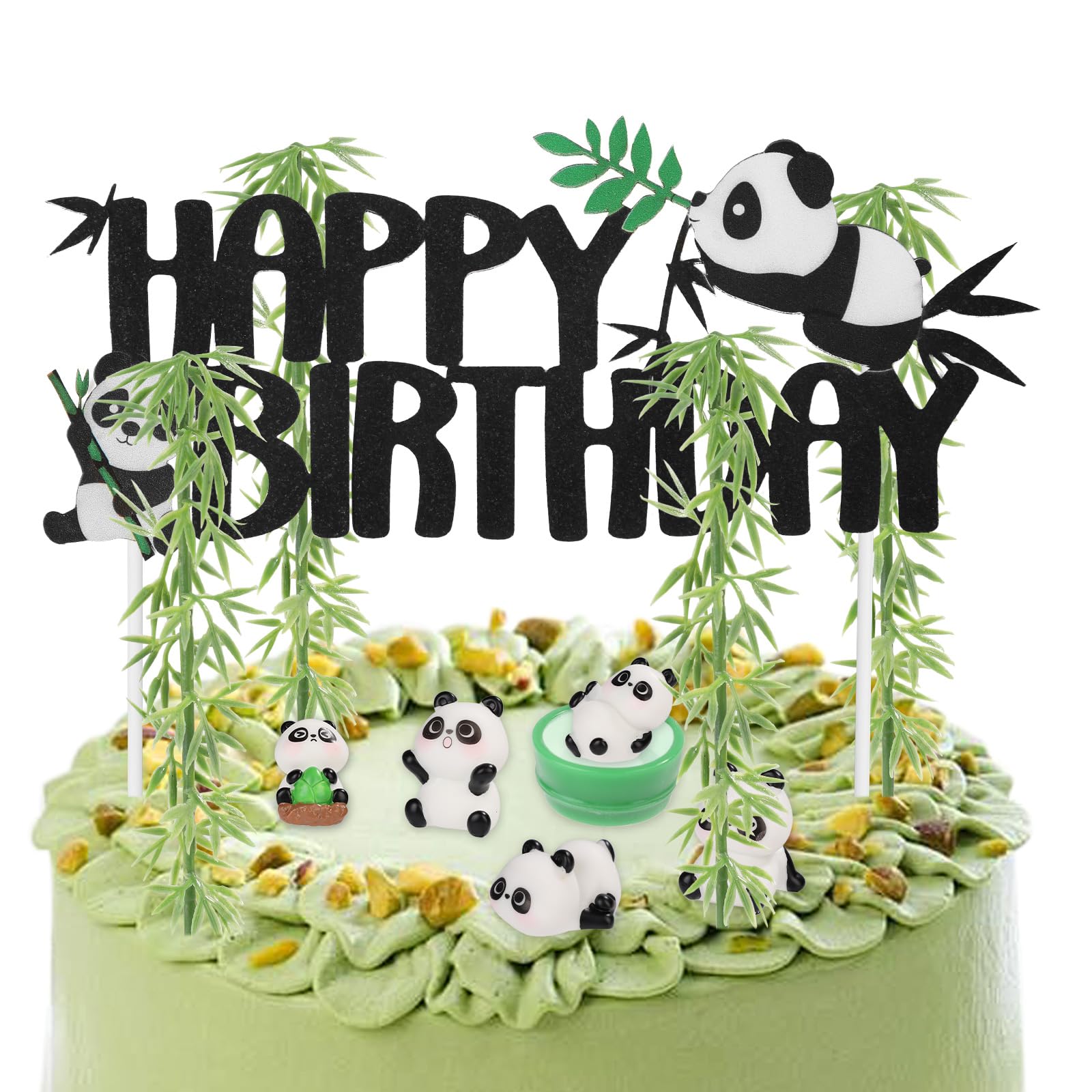 Panda Birthday, Panda Theme Party Happy Birthday with Bamboos Black and White Happy Birthday Decorations with 5 Cute Panda Ornaments for Women Girls Baby Birthday