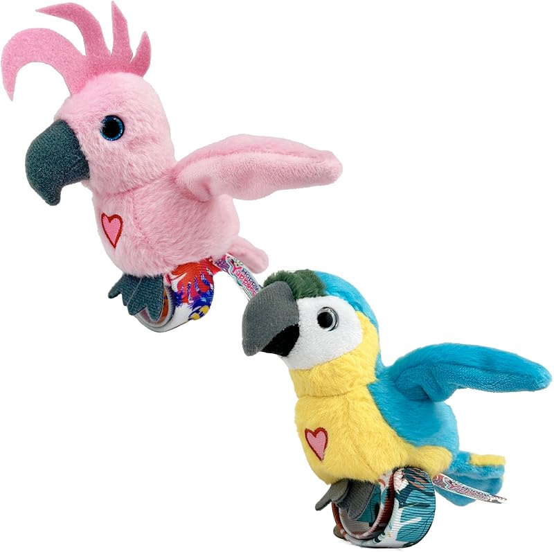 2 Pack Cockatoo & Blue Parrot Interactive Slap Bracelet Birds | Plush Talking Toys That Chat, Mimic & Sing - USB Rechargeable Wearable Pets With Flapping Wings For Kids Aged 3 And Up