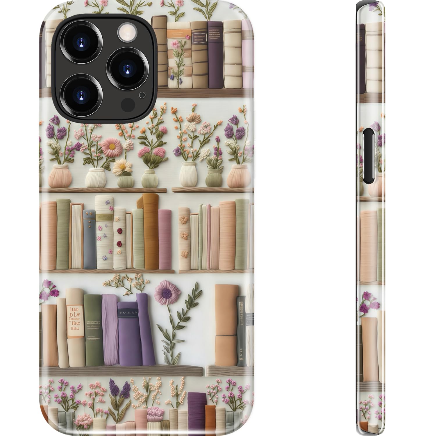 DEENAKIN for iPhone 15 Pro Case Cute,Aesthetic Vintage Floral - Book Shelf,Compatible with Magsafe,Trendy Wildflower Unique Cool Retro Western Slim Silicone Phone Cover for Women Girls