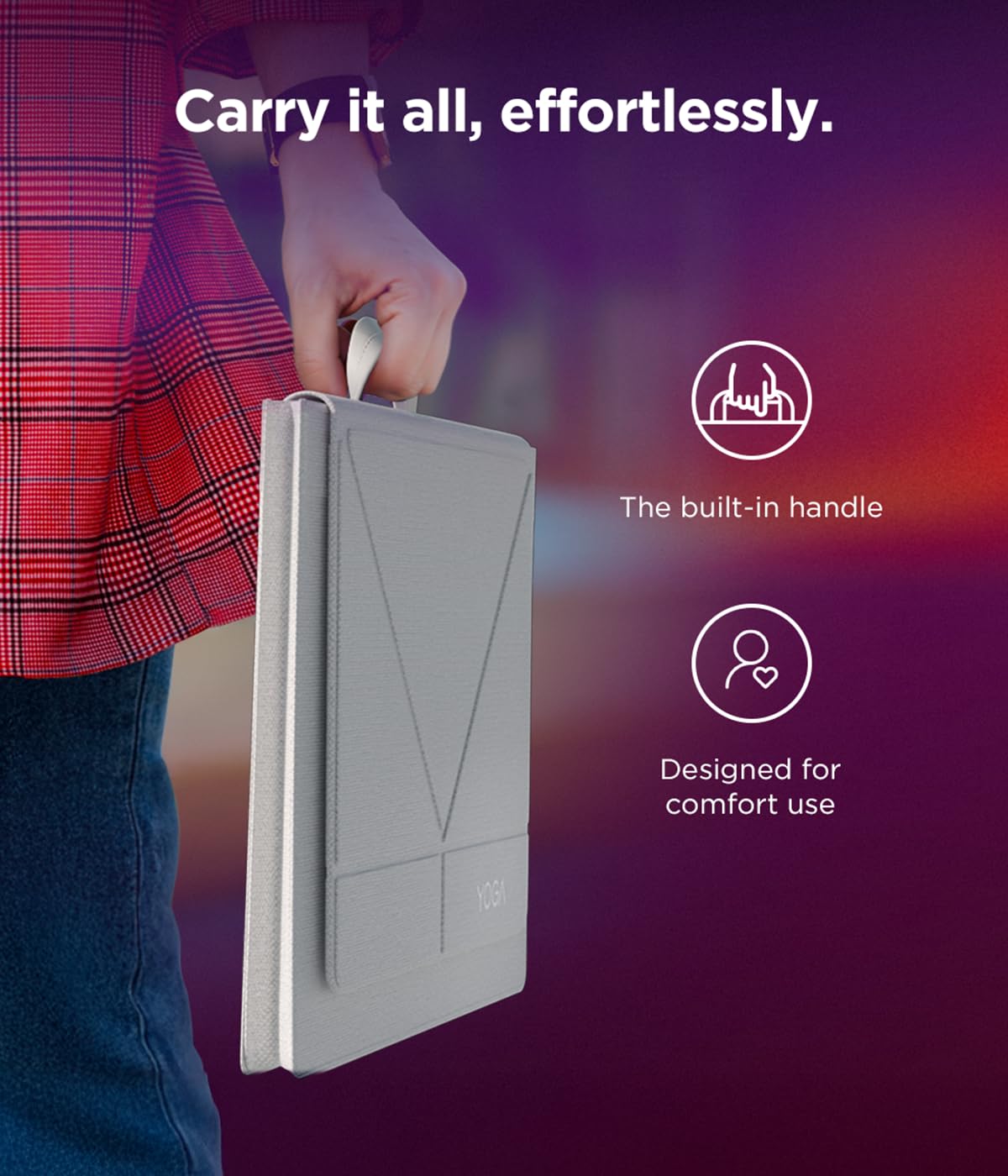 Lenovo Yoga Tote - Custodia per laptop con display da 40,6 cm, con supporto apribile, custodia protettiva leggera in microfibra e poliestere