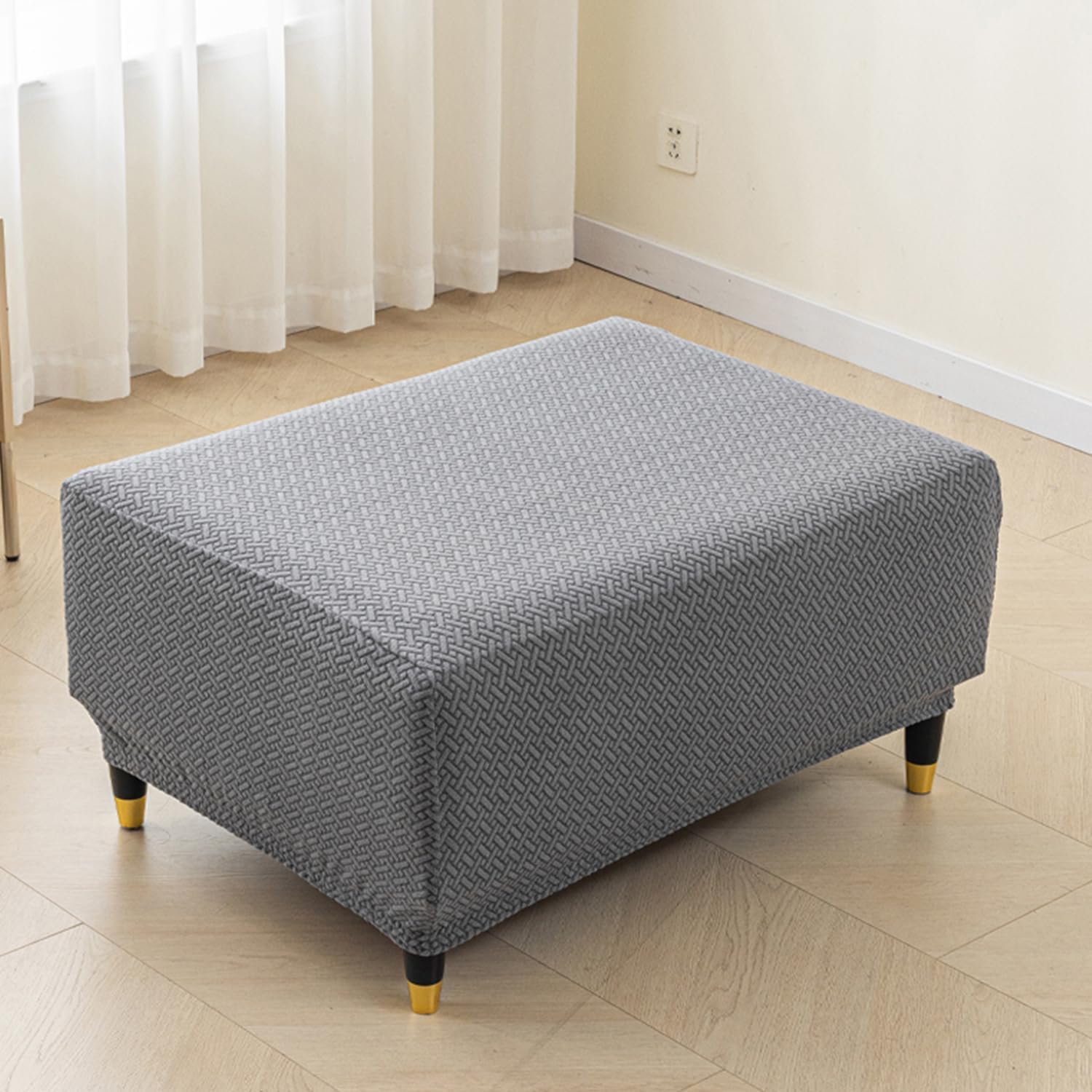 Greya,xs, Square Ottoman Cover Stretch Ottoman Slipcover Jacquard Velvet Fabric Foot Stool Cover with Elastic Bottom Non Slip Removable Washable Ottomans Stool Protector Cover