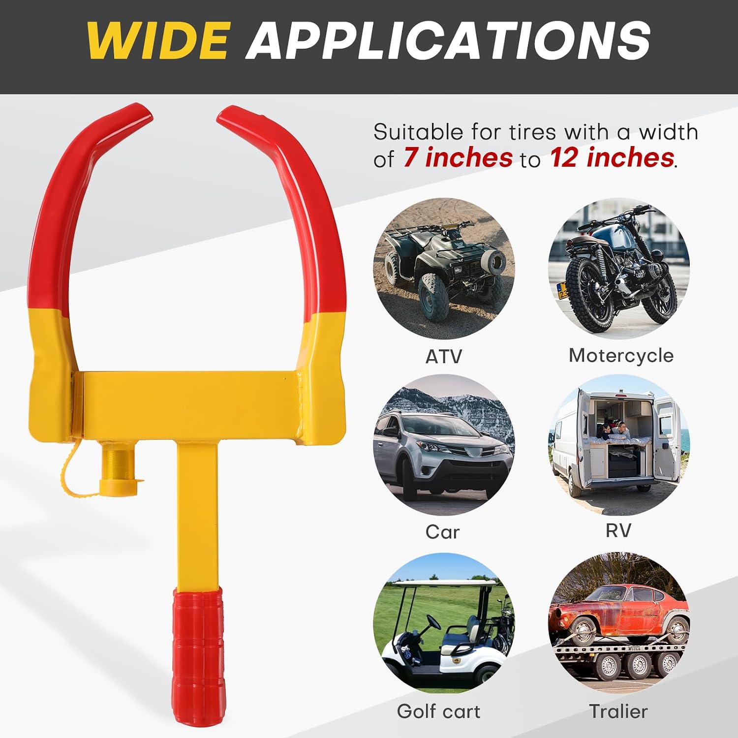 Wheel Clamp Lock | Anti Theft Tire Lock, Adjustable Trailer Wheel Lock Security Tire Lock with 3 Keys for Cars Trucks Trailers SUVs (Red)