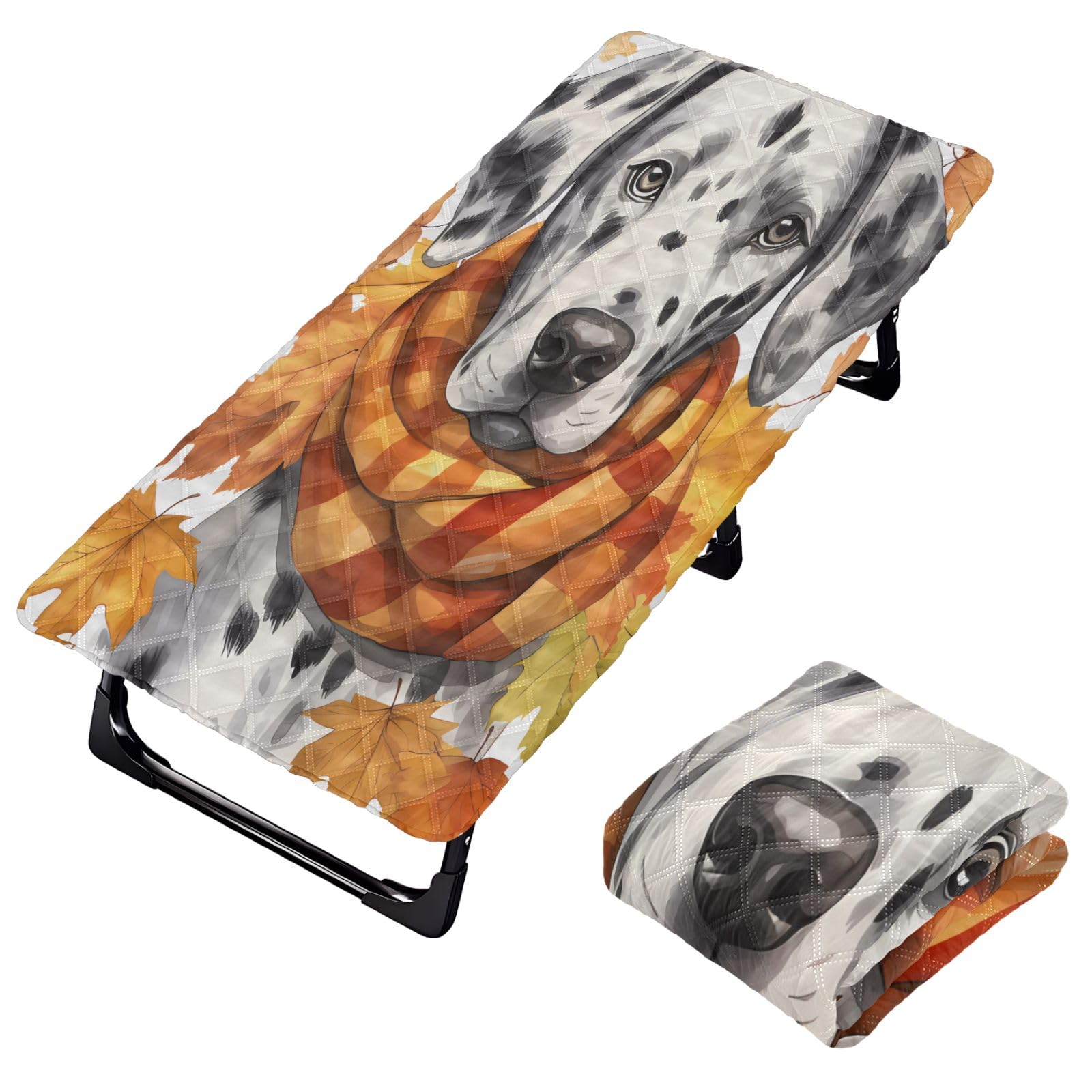 Portable Toddler Bed Sheet for Kids Cute Dalmatian with Scarf Maple Leaf Travel Bed Fitted Sheet