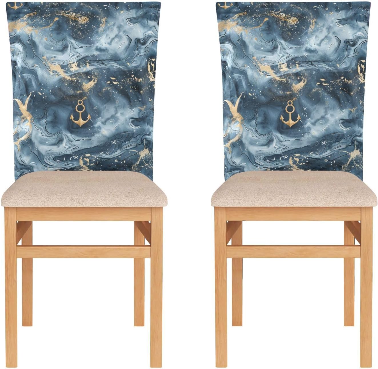 ALAZA Anchor Navy Blue Marble Chair Back Cover Set of 6, Washable Reusable Removable Chair Slipcovers Decorative Chair Cover for Home Kitchen Wedding Party