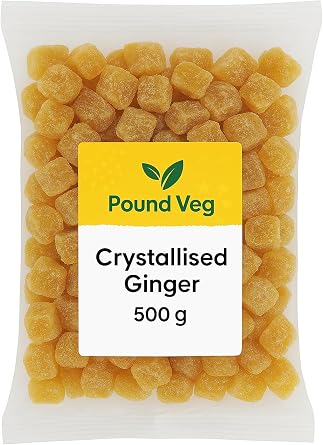 Premium Crystallised Ginger 500g | Sweet & Spicy Sugar Coated Ginger Pieces for Snacking, Baking, Salads, Desserts, Cooking & Everyday Recipes