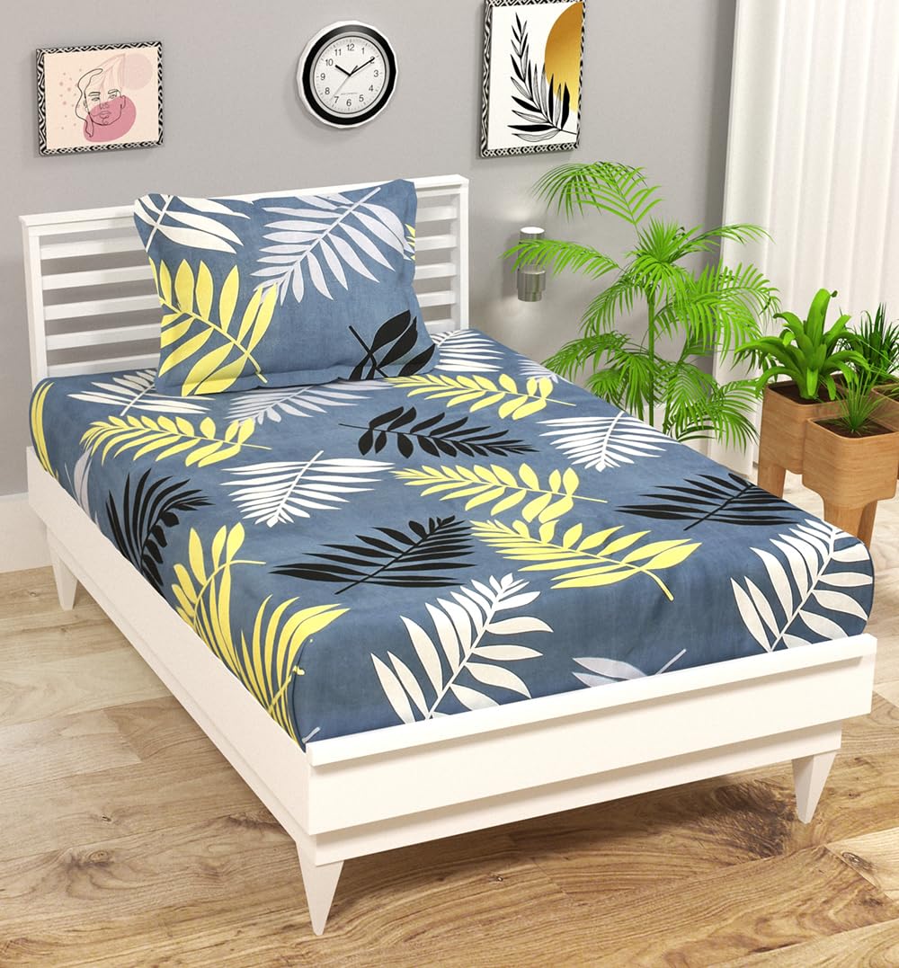 VAS COLLECTIONS Premium 3D Printed 144 TC Microfiber Single Bedsheet with 1 Pillow Covers (220X152 cm) Pam Tree Dark Grey-image-25