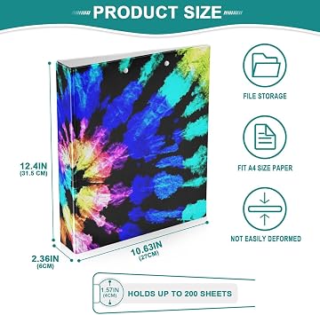 D Ring Binder Tie Dye Watercolor 1-1/2 Inch Ring Office Binder for Letter Size Paper