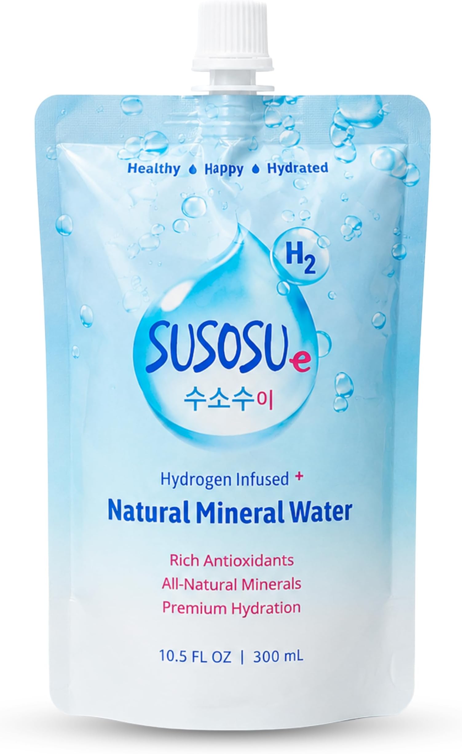 Susosu Hydrogen Infused Mineral Water, Molecular Hydrogen for Antioxidant Support, Daily Hydration & Recovery, Premium Portable Pouches, 10.5 fl oz, 20 Pack