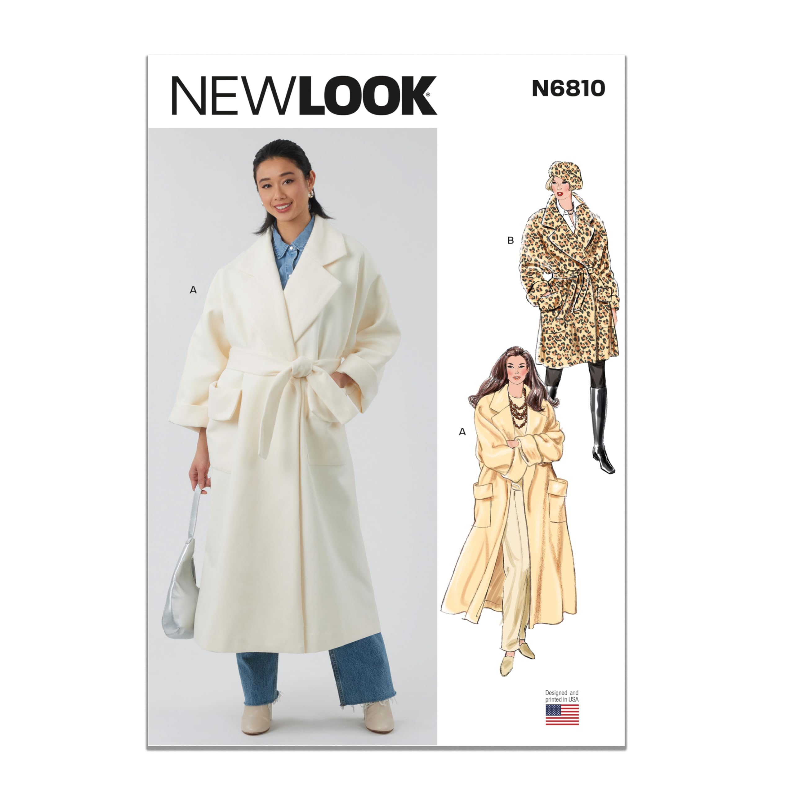 New Look Sewing Pattern UN6810A Misses' Coat with Belt in Two Lengths A (S-M-L-XL)