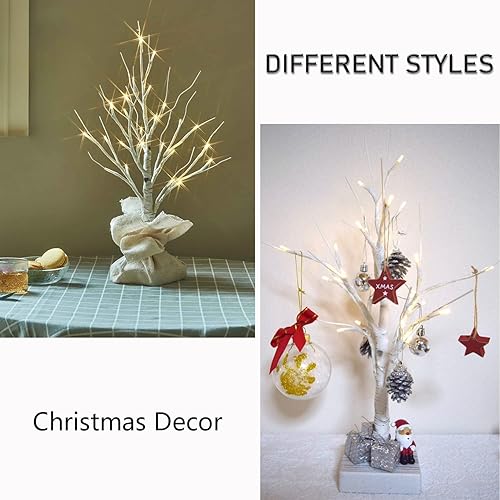 Miniatura 5 de Fudios Árbol de abedul iluminado con temporizador, funciona con pilas, 18 pulgadas, mesa de decoración del hogar, árboles de abedul artificiales