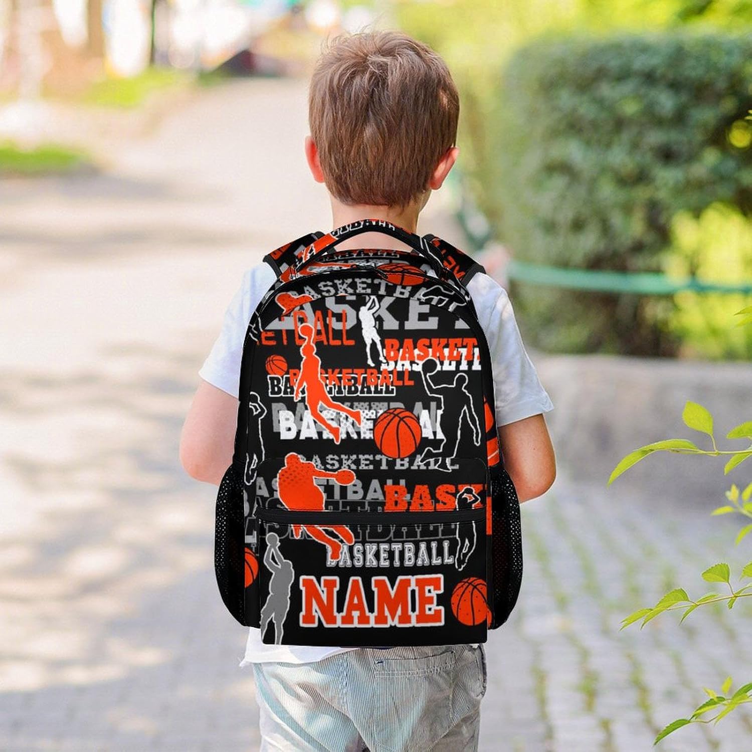 Mercuryelf Personalized Basketball Backpack for Boys, 16 Inch Black Backpacks for School Travel, Cool Lightweight Bookbag for Kids