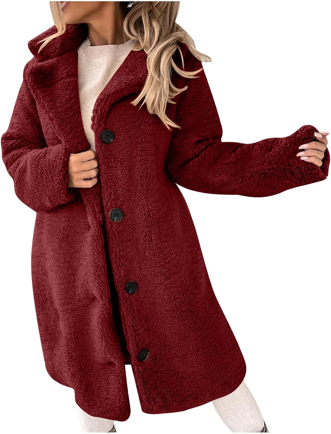 Sherpa Fleece Jacket Women Winter Coats Thicken Faux Fur Shearling Coat Fuzzy Warm Jackets Collared Coat with Pocket