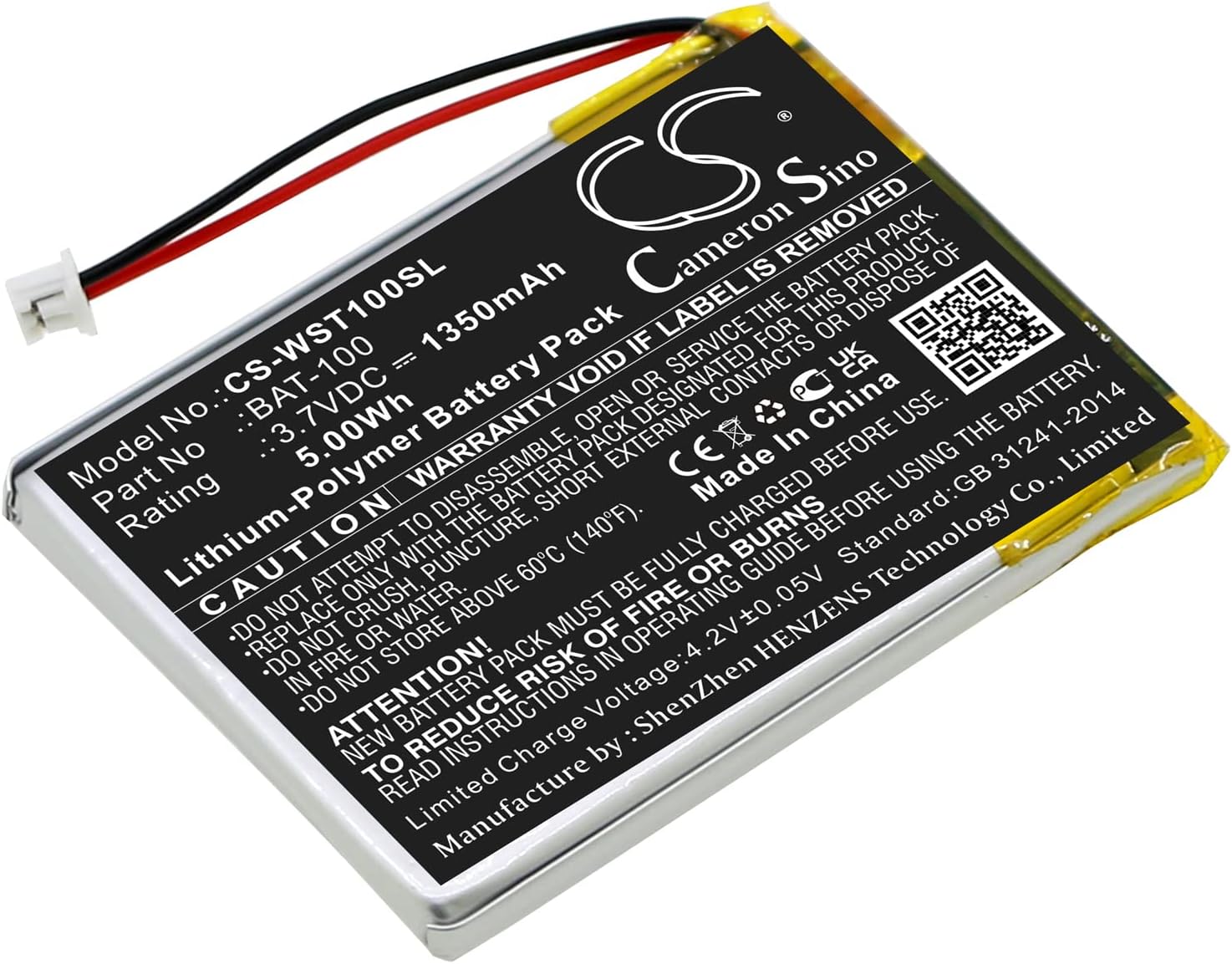 Replacement Battery for Williams Sound Digi-Wave DLT 100, Digi-Wave DLT Transceivers, DLT 100 2.0 and DLT 300 Transc, DLT 100 2.0 Transceivers, DLT 300 Transceivers, DLT100 3.7V/1350mA