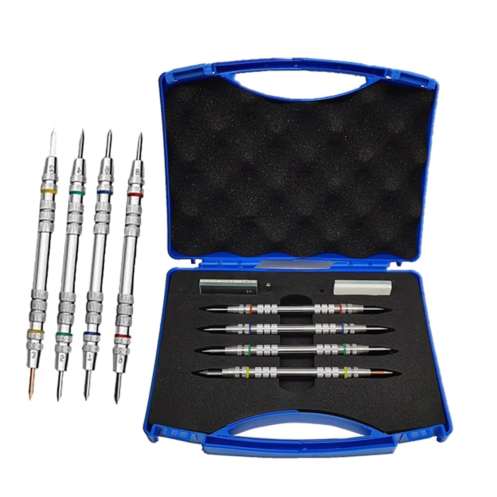 Kit de test de dureté Mohs - Paquet de 4 pics en acier inoxydable avec boîte de rangement, aiguille de notation à double extrémité avec différents niveaux de dureté, for les tests minéraux