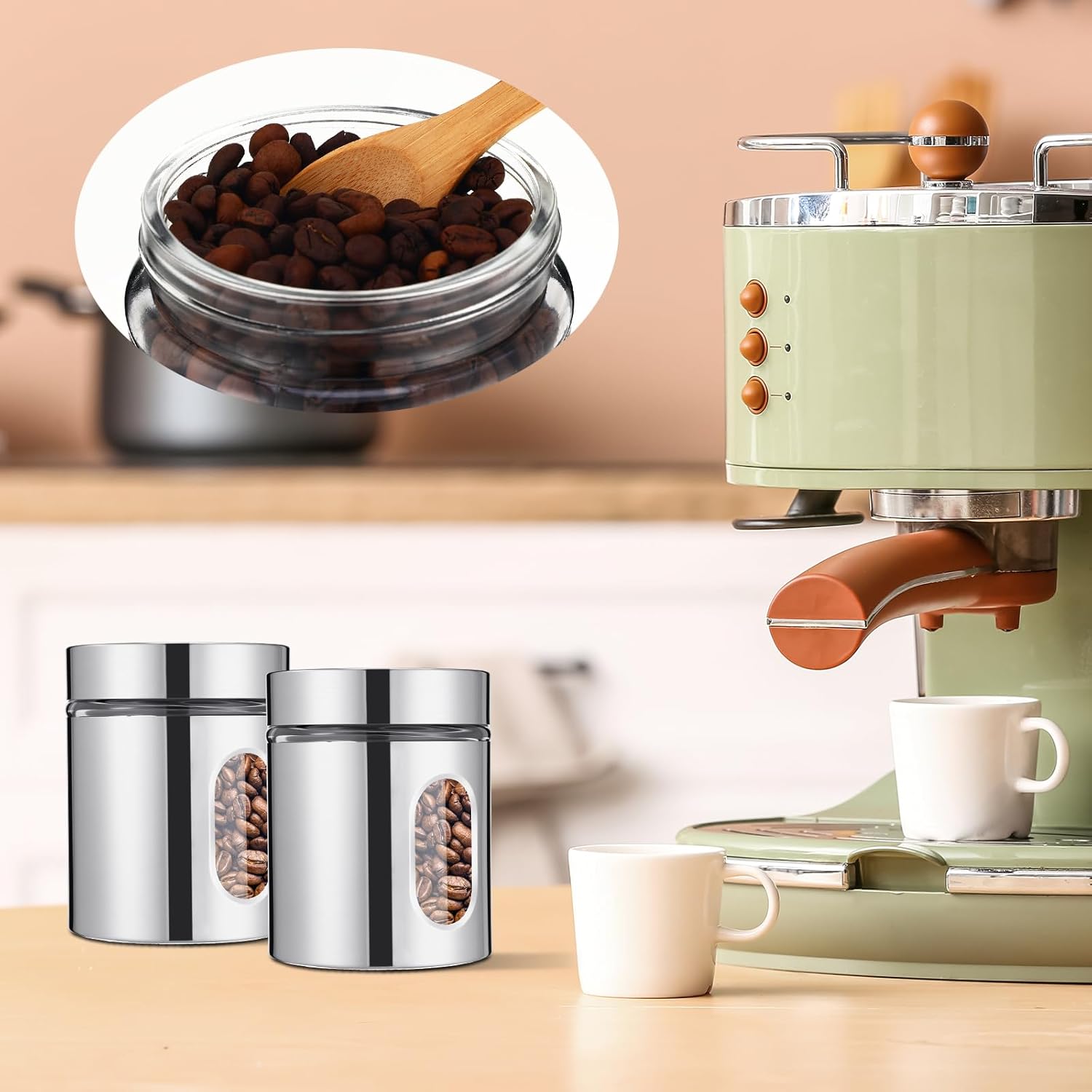 Mimorou 3 Pcs Stainless Steel Canister Set with Glass Windows Visible Storage Jars Silver Kitchen Canister Set for Pasta Flour Oat Sugar Container, Kitchen Tools, Housewarming Gifts (20 oz) - Image 5