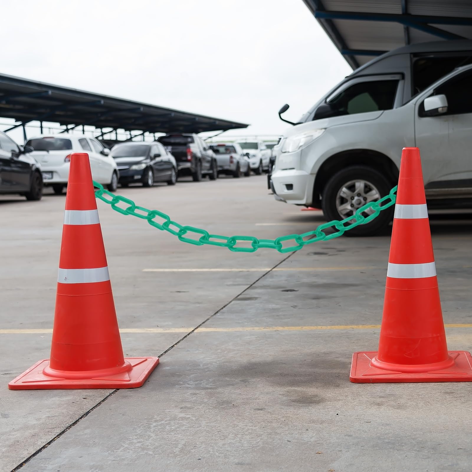 PATIKIL Barrière de sécurité de chaîne en plastique de 50 m, maillon de chaîne de sécurité pour clôture, portail, jardin, construction, allée, ascenseur, parking, file d'attente, vert