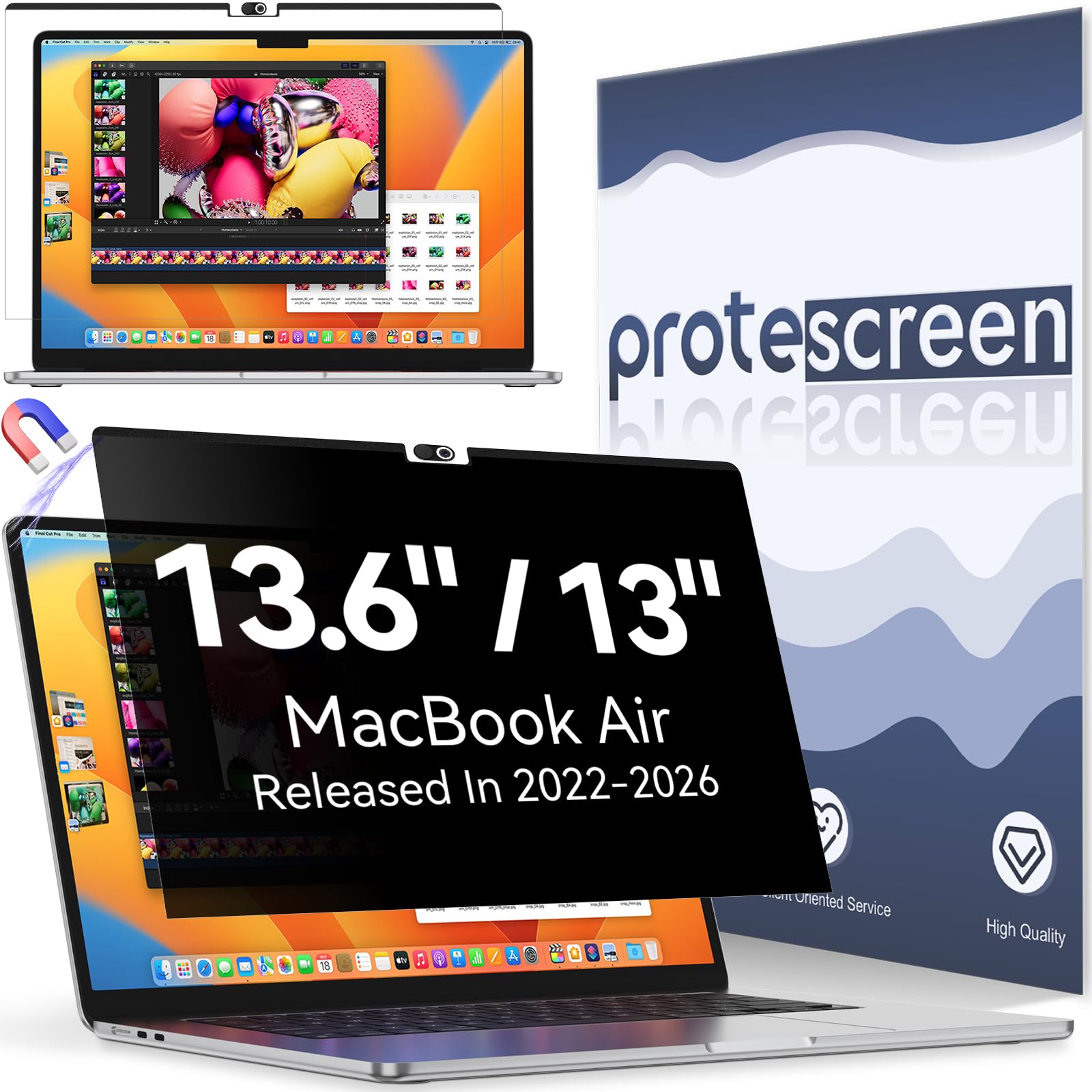 Magnetic Privacy Screen Protector Compatible with MacBook Air 13.6/13 Inch (2022-2026, M2, M3, M4, M5), Removable Anti Spy Blue Light Glare Shield Film Laptop Privacy Filter for Apple Mac 13.6In Computer