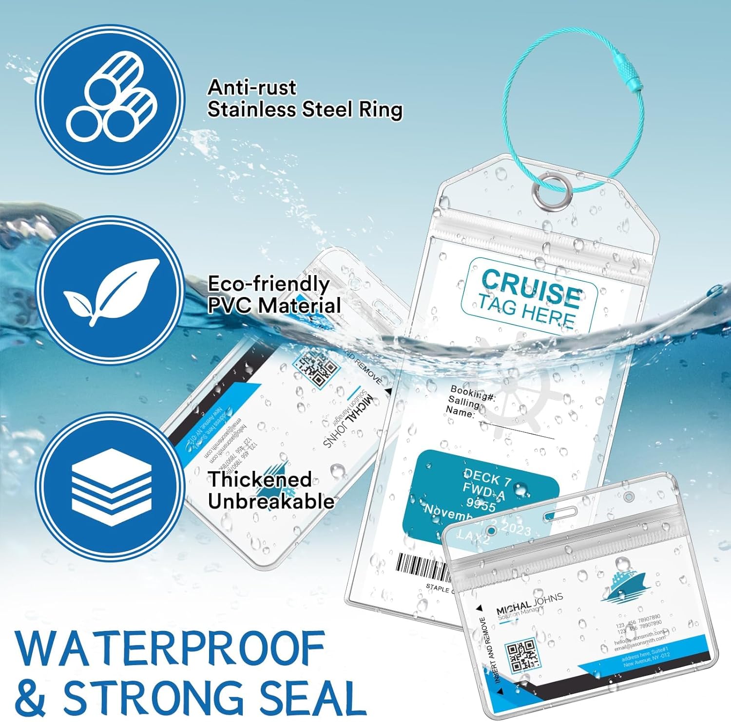 8 Pack Cruise Lanyards Set for Ship Cards, with Retractable Badge Reel Waterproof Luggage Tag Holders Id Card Holders, Sea-Themes Pattern for All Cruises Ticket Key Cards Luggage Tag - Image 5