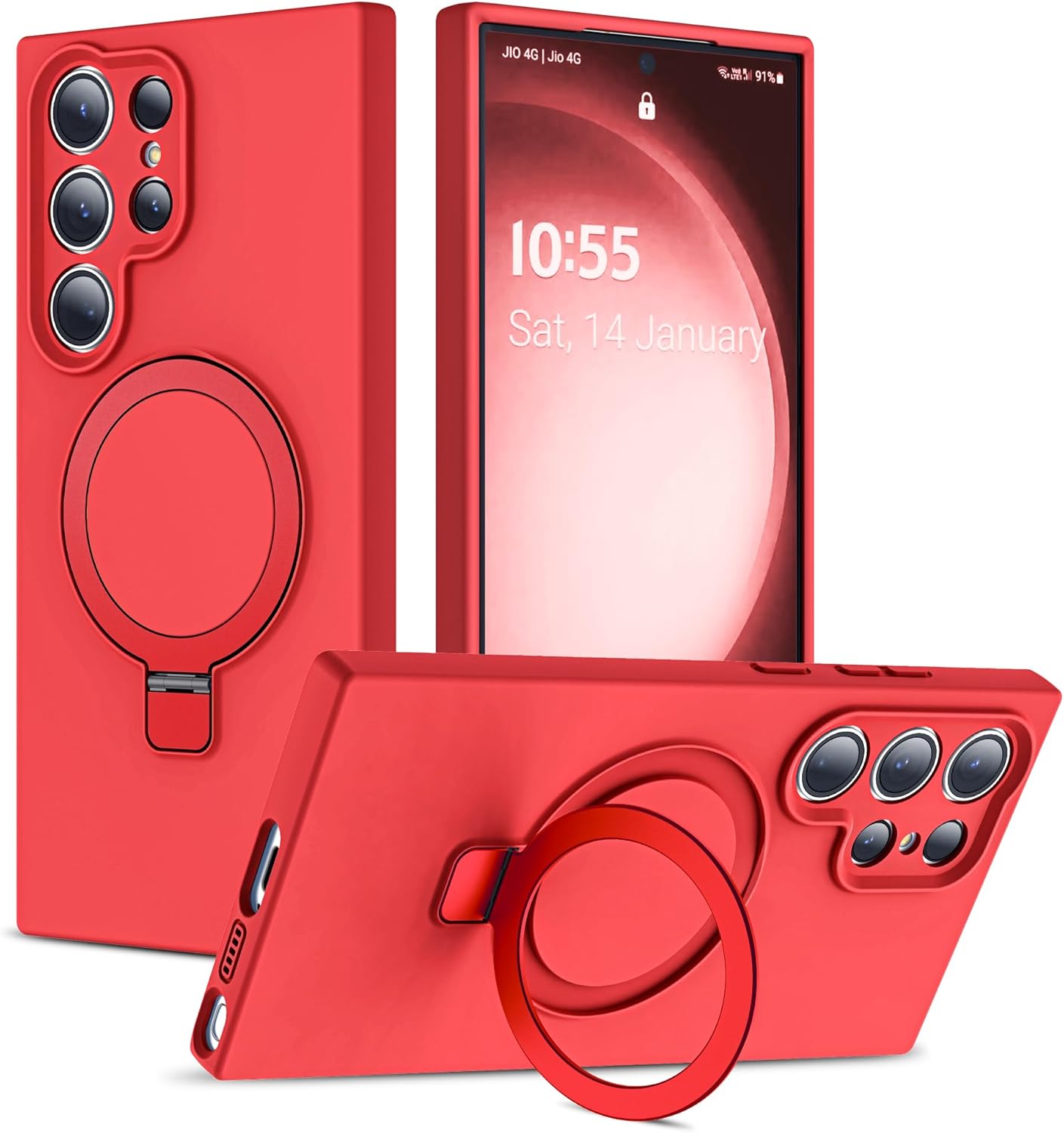 designed for samsung galaxy s23 ultra 6.8'' with magnetic ring stand[compatible with mag-safe][military-grade protection] slim liquid silicone s23 ultra phone case for men wowen,red for samsung galaxy s23 ultra 6.8 inches red