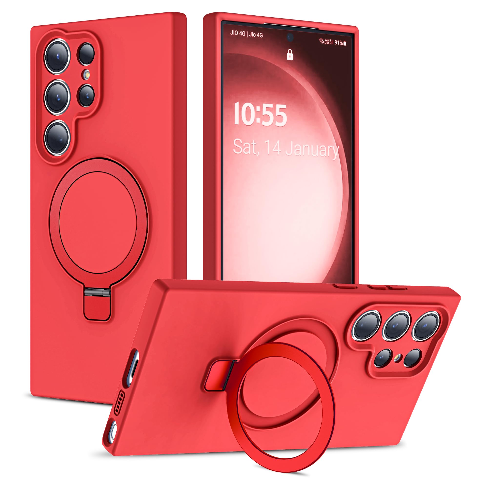 YEMORAN Designed for Samsung Galaxy S23 Ultra 6.8'' with Magnetic Ring Stand[Compatible with Mag-Safe][Military-Grade Protection] Slim Liquid Silicone