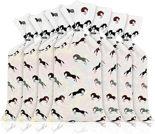 Miniatura 4 de Lecferrarc 100 bolsas de golosinas de caballo, bolsas de celofán con estampado de caballos, regalos de fiesta de vaquero con lazos giratorios para