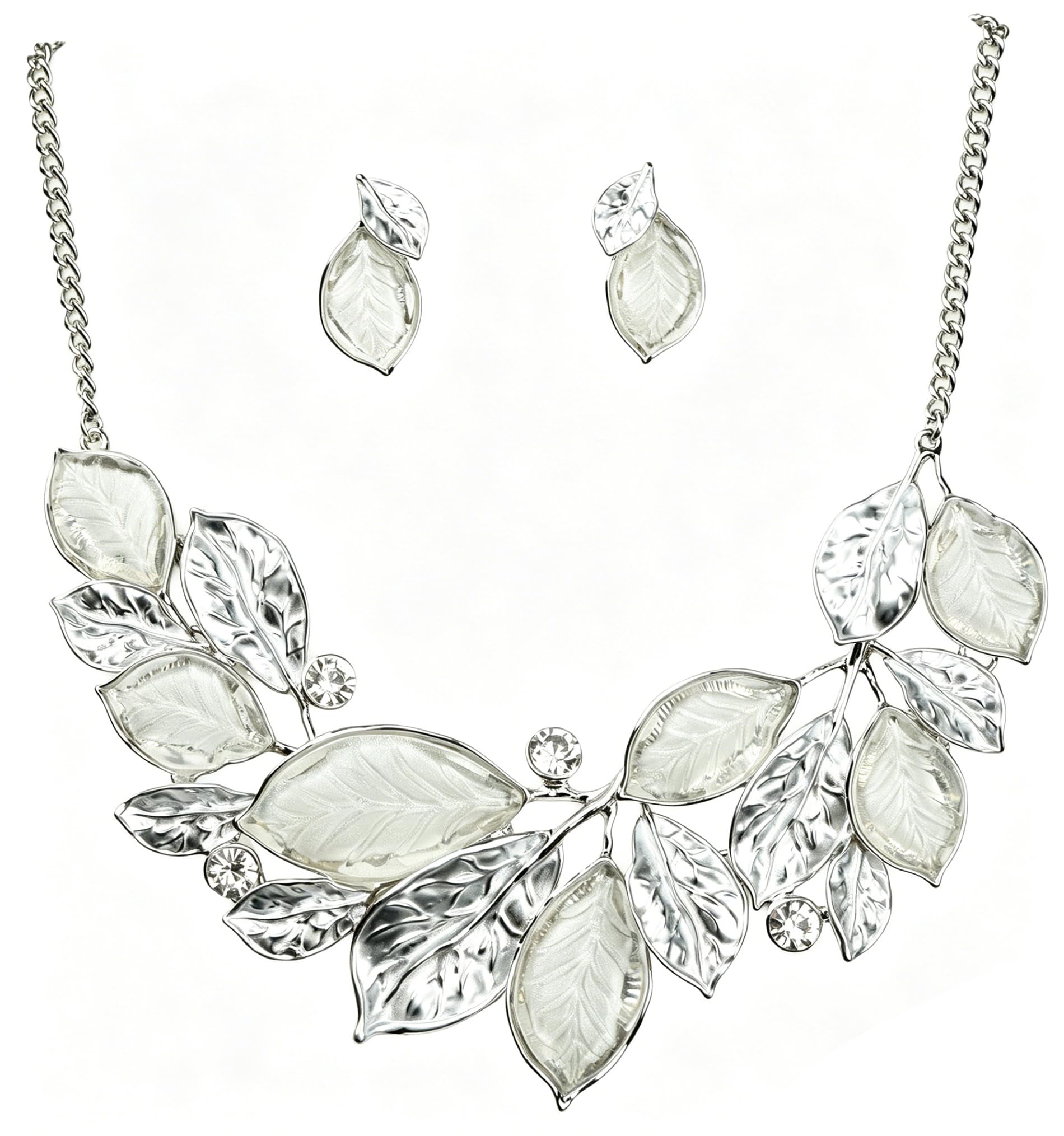 Vintage Statement Jewelry Set Leaf Floral Bohemian Boho Statement Necklace Earring Set Crystal Fashion Costume Jewelry