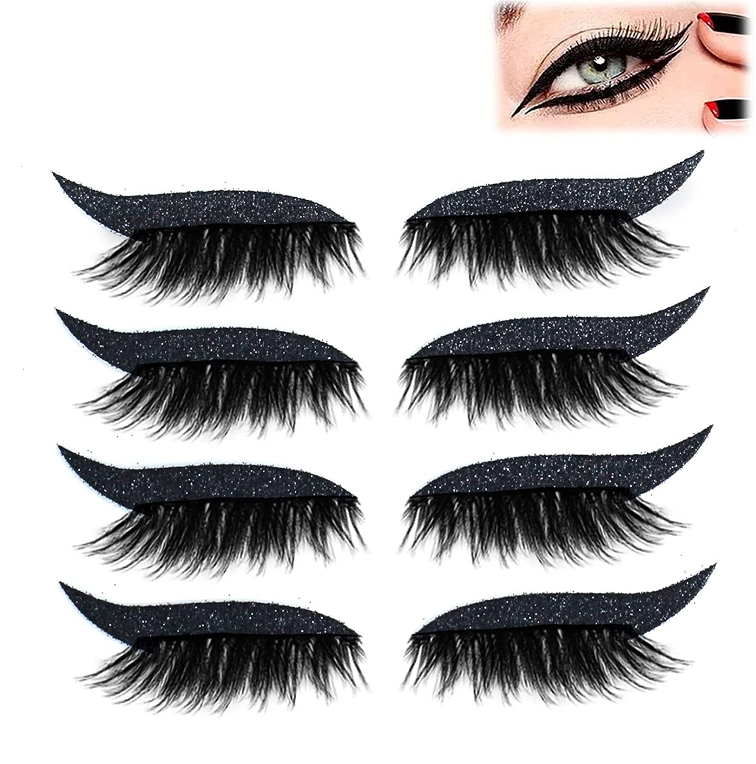 4Pairs False Eyelashes Lashes Eyeliner Sticker with Glitter Reusable Colorful Beauty Fashion Eyelid Line Sticker Eyelash Extension Kit