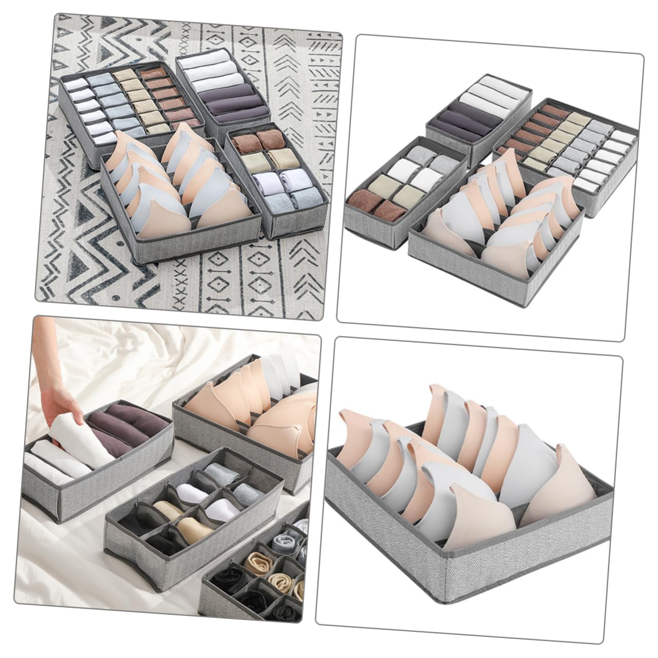 ULTECHNOVO 4piezas Caja Organizadora Plegable De Tela No Tejida y Oxford Para Ropa Interior Sujetadores y Calcetines Con Compartimentos De Diferentes Organizador Funcional Para Cajones