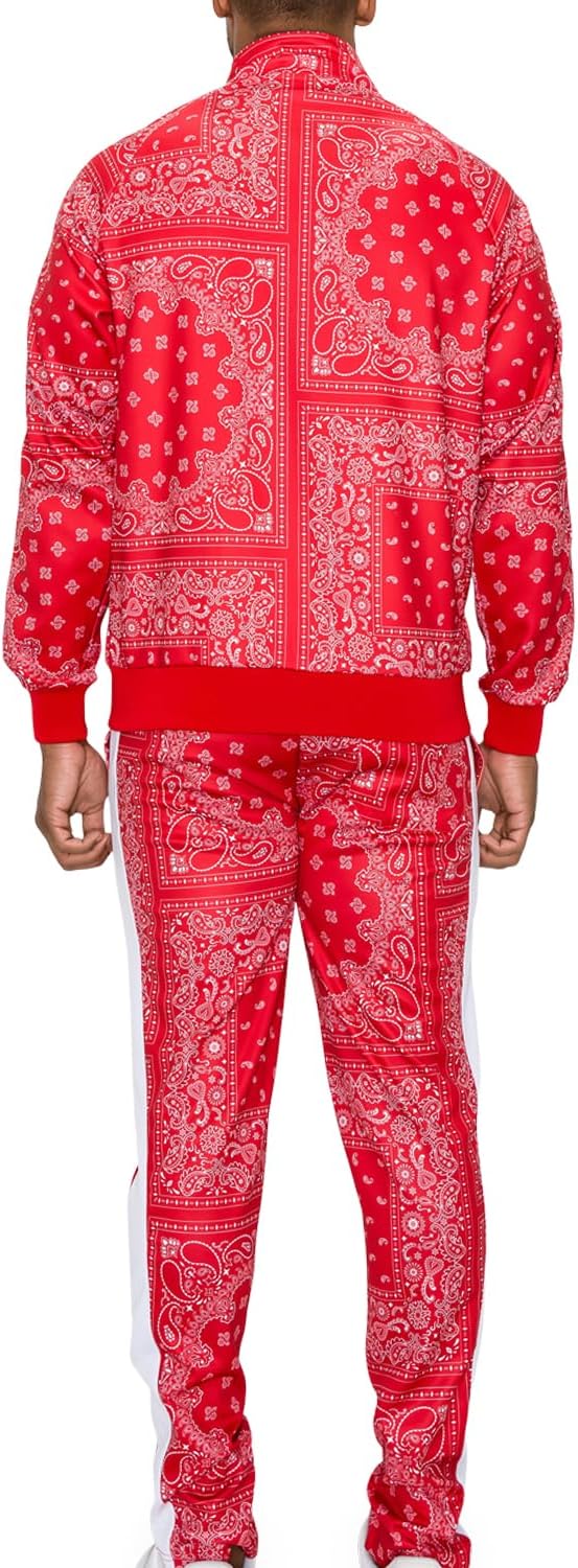 G-Style USA Men's Accented Bandana Paisley Tracksuit Set - Zipper Jacket and Sweatpants ST804 - Red - X-Large - Image 5
