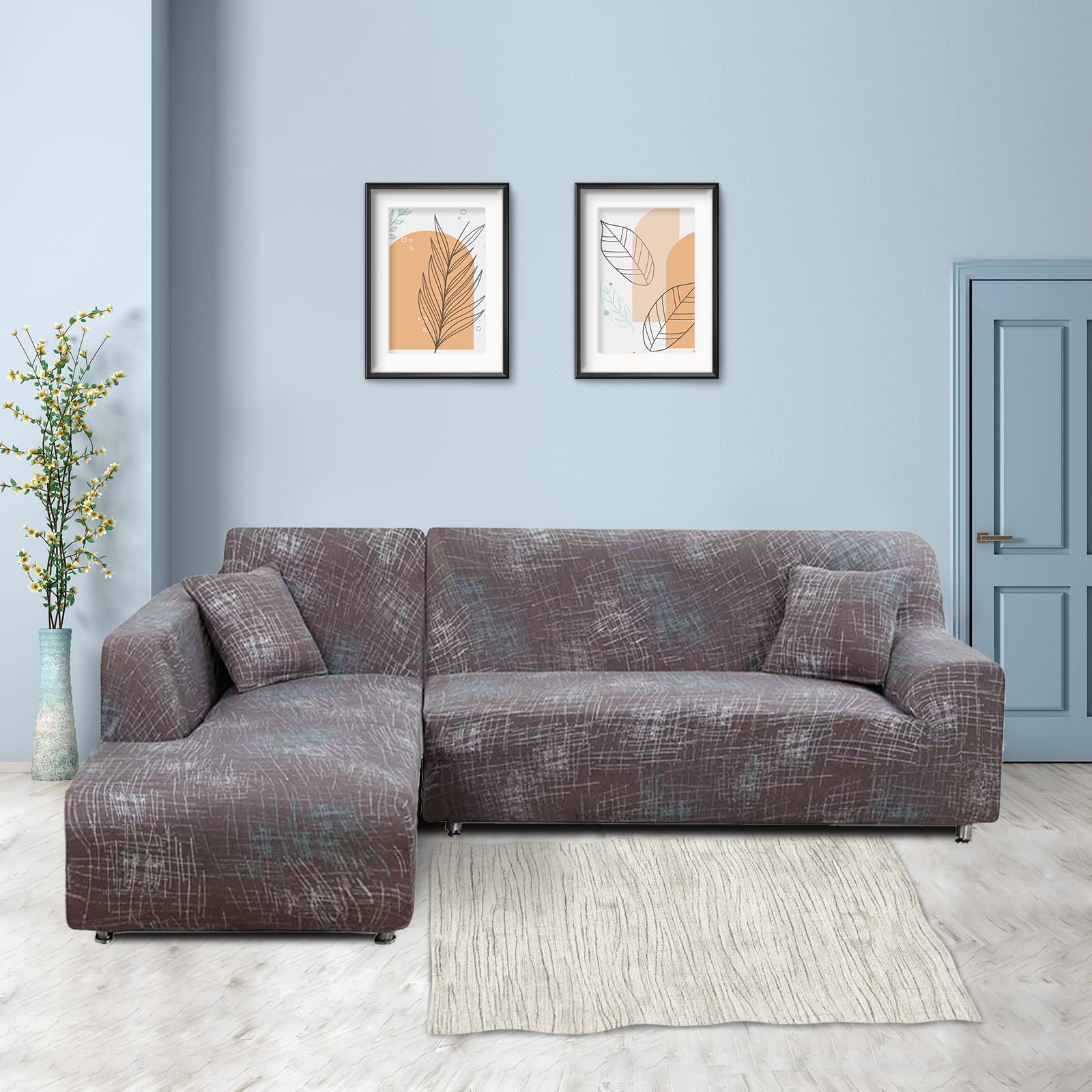Lydevo Copridivano con Penisola Elasticizzato,Copridivano Angolare a Sinistra/Destra Universale con 2 Federi,Fodere Divano Penisola Forma di L,Chaise Longue Sofa Cover(3+3,Struttura Grigia)
