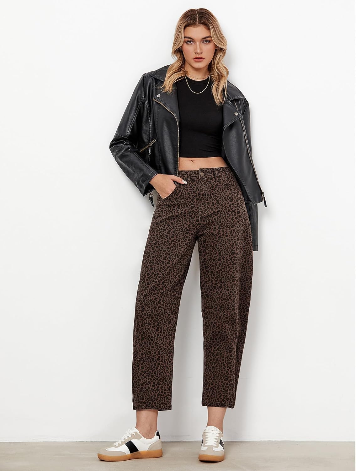 GRAPENT Barrel Jeans for Women Trendy High Waisted Wide Leg Baggy Cropped Relax Fit Stretch Denim Trouser Ankle Pants - Image 5