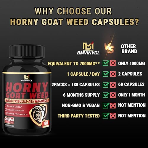 Miniatura 3 de BMVINVOL Paquete de 2 cápsulas de malezas de cabra cachonda  7000 mg equivalente a hierbas  180 cápsulas para suministro de 6 meses  Maca, ginseng,