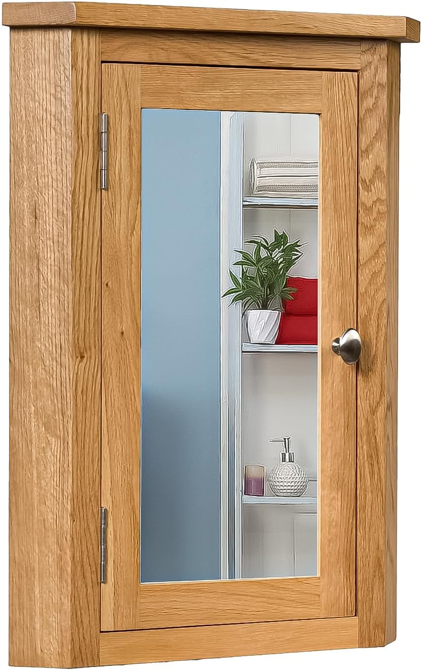 Hallowood Furniture Waverly Oak Corner Bathroom Cabinet with Mirror ...