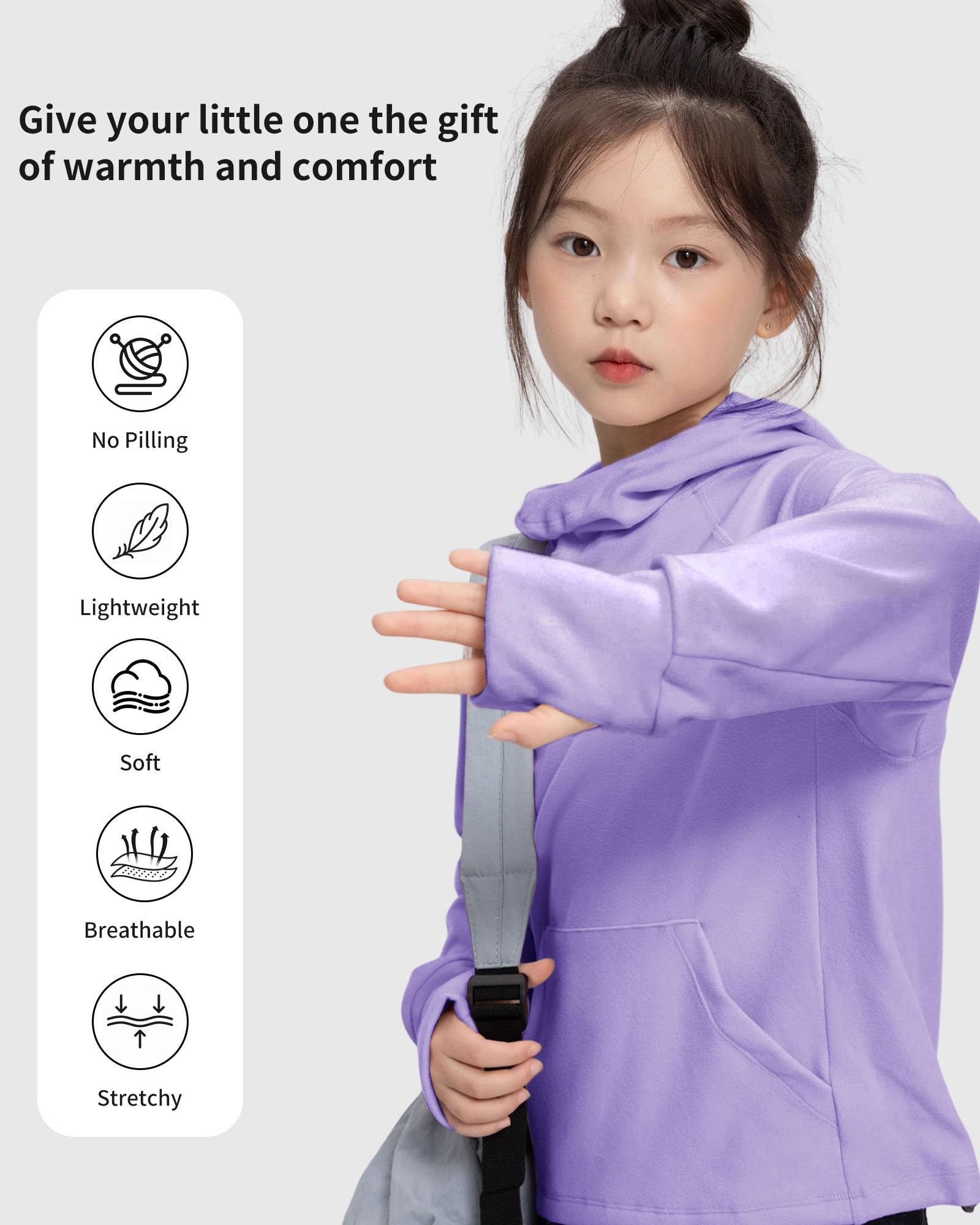 Rolanko Sudaderas con Capucha de Forro Polar para Niñas Manga Larga Pulóver Ligero y Cómodo con Capucha y con Bolsillo, Ropa Deportiva Cálida para Niños