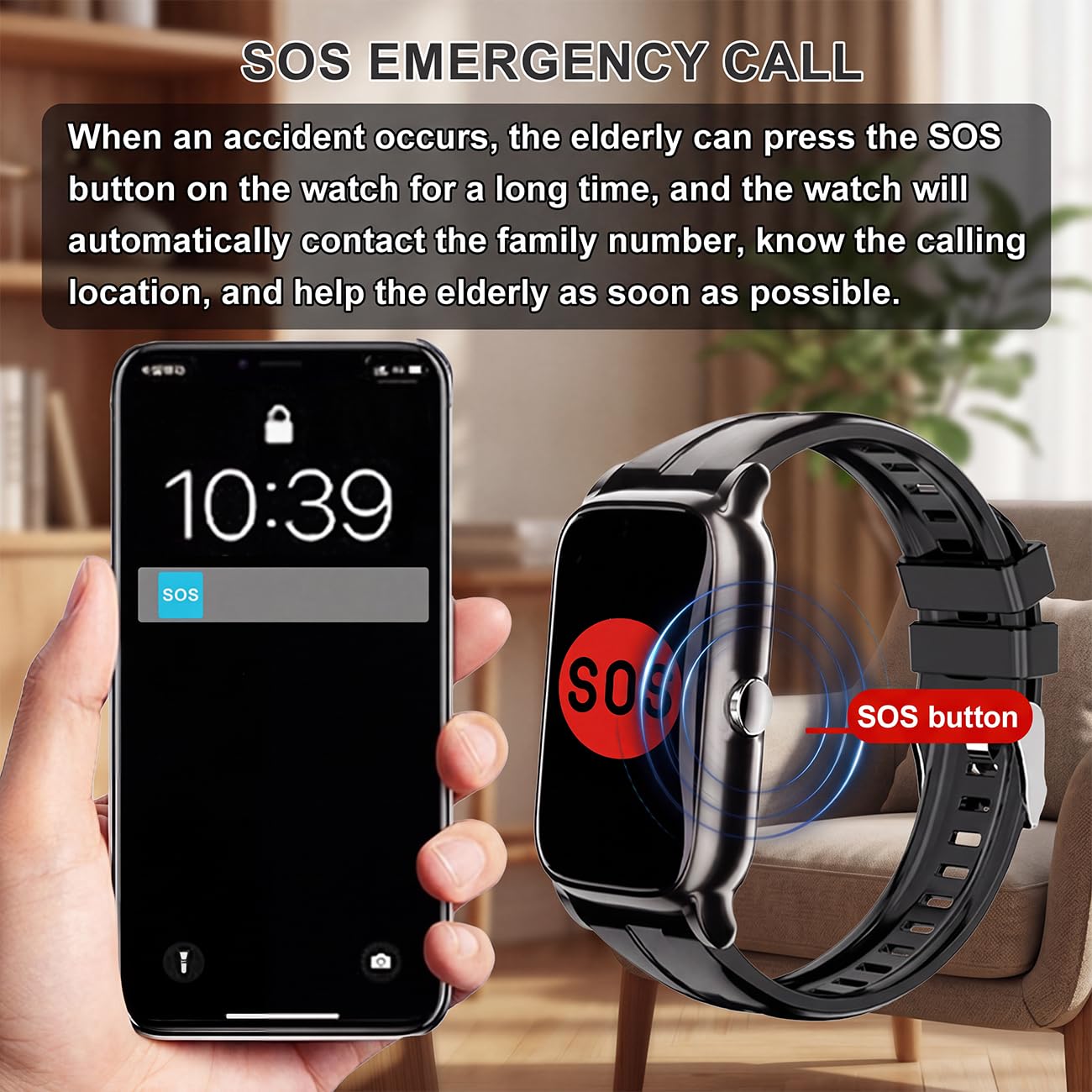Bracelet Alarme Personne Agee Montre Connectée Senior Dispositifs D'alerte De Chute pour Personnes Âgées Bouton SOS d'urgence White,4.7 * 3.2cm