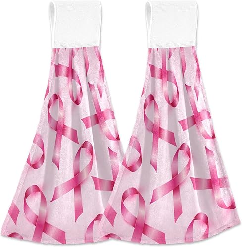 KOPIRIT Juego de 2 toallas de mano suaves y absorbentes para el mes de concientización sobre el cáncer de mama, toallas de mano decorativas para