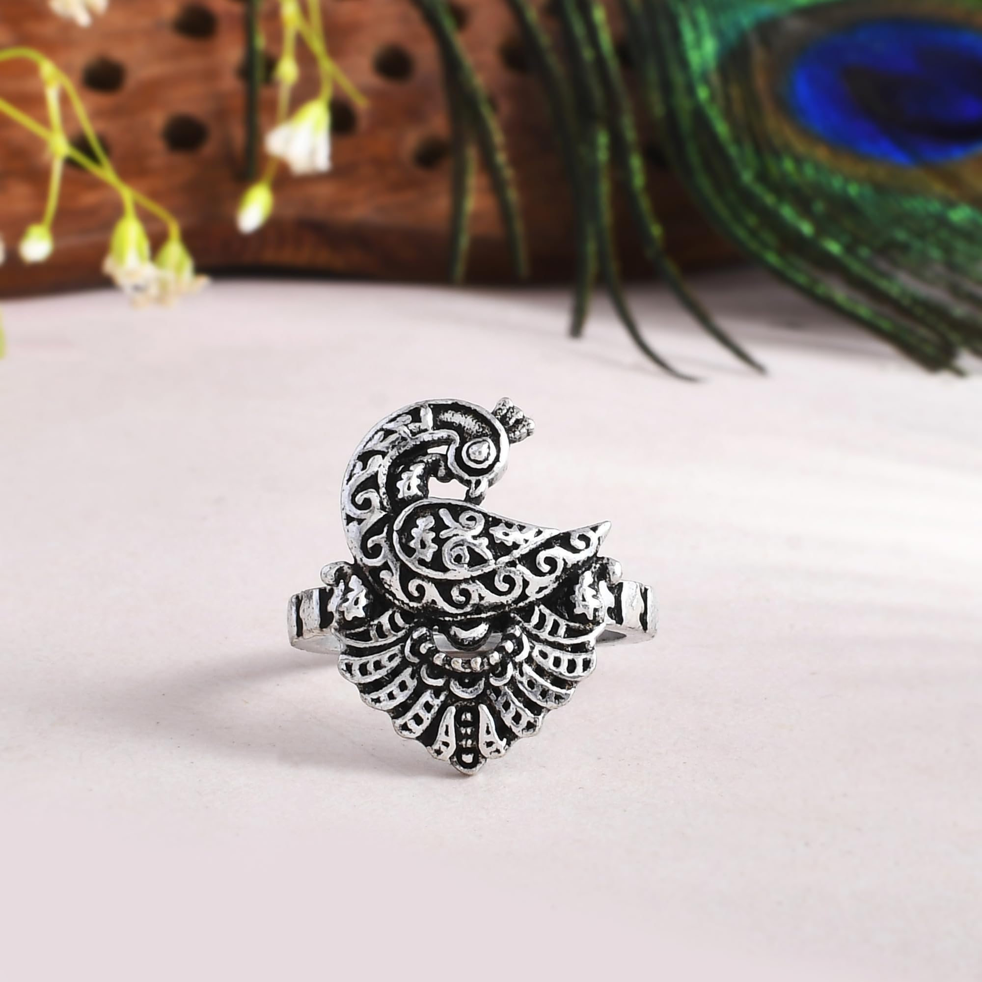 Morni Mayuri Ring Oxidised Daily Wear Statement Ring