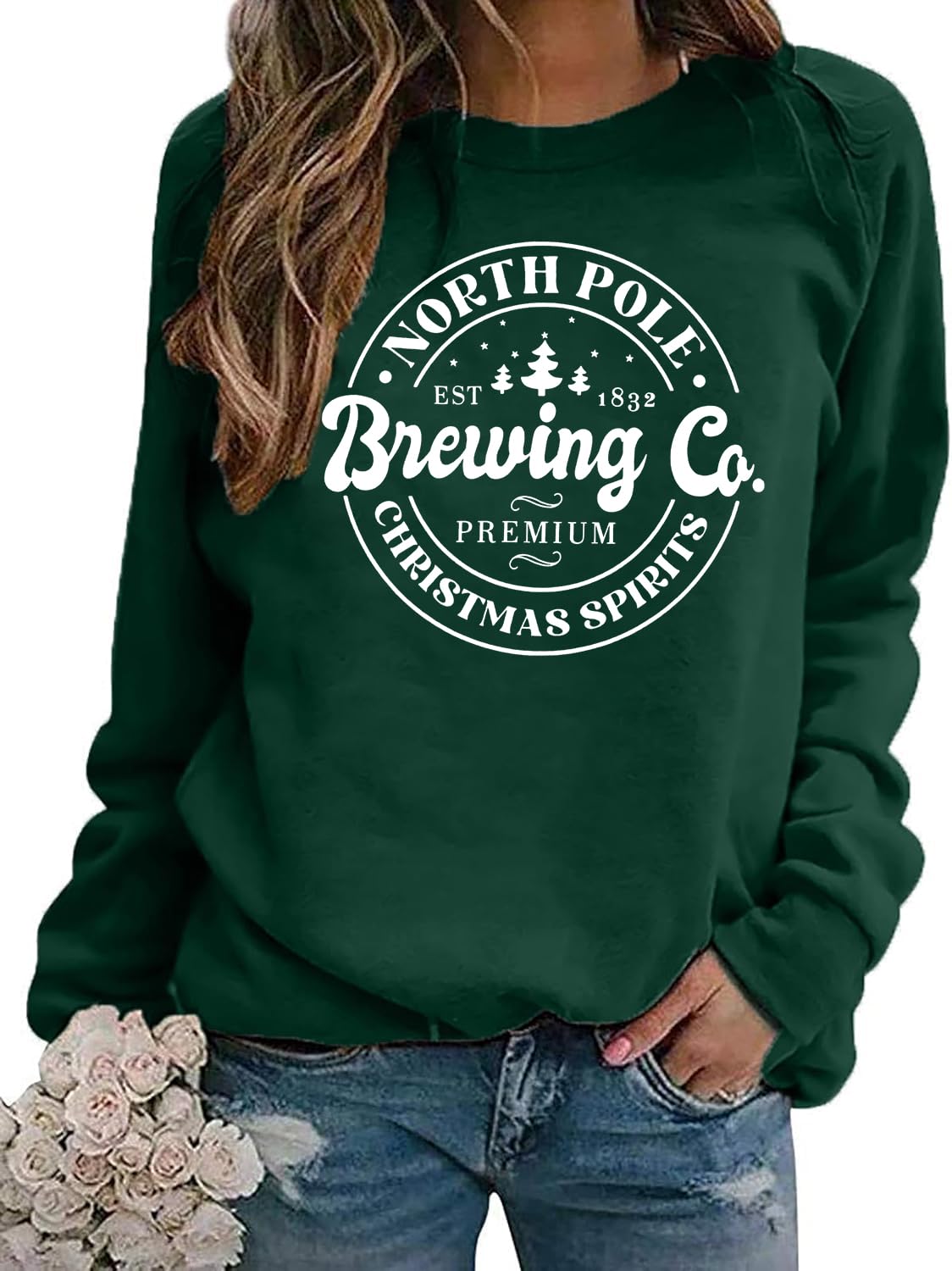 MNLYBABYNorth Pole Christmas Sweatshirt Women Brewing Co Sweatshirts Christmas Spirits Hoodie Christmas Party Sweatshirt