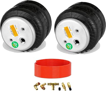 TORQUE 2 pcs 2600 Universal Air Spring Airbag Air Bag Replacement 1/2" NPT Single Port Double Bellow w/Tubing & Fittings, for Pickup Trucks Replaces Air Lift Dominator 2600 D2600 TR5861, TR2014AS