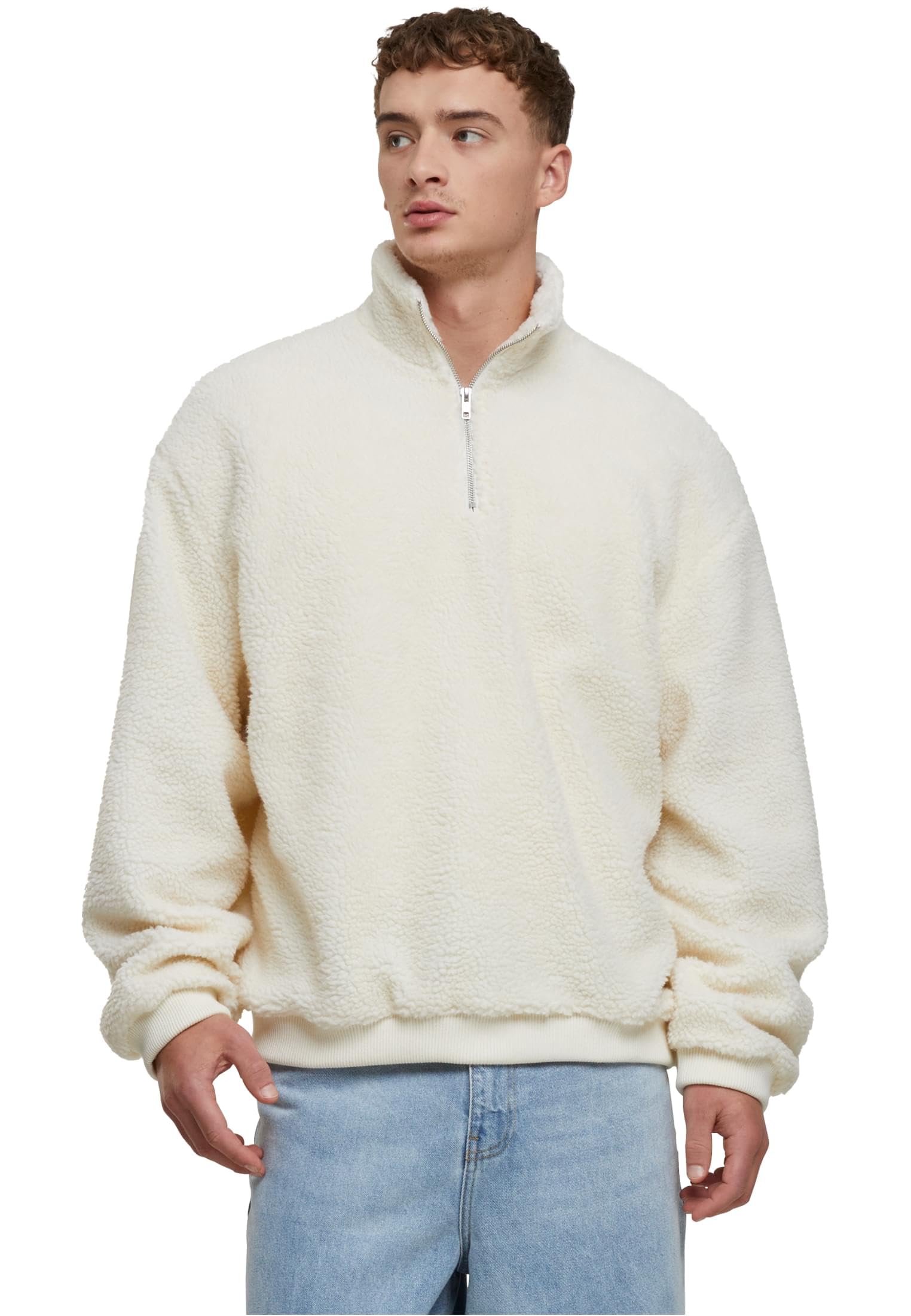Urban Classics Mens Oversized Teddy Troyer Casual Sherpa Teddy Troyer Oversize Fit Sizes S-5XL, Whitesand., M