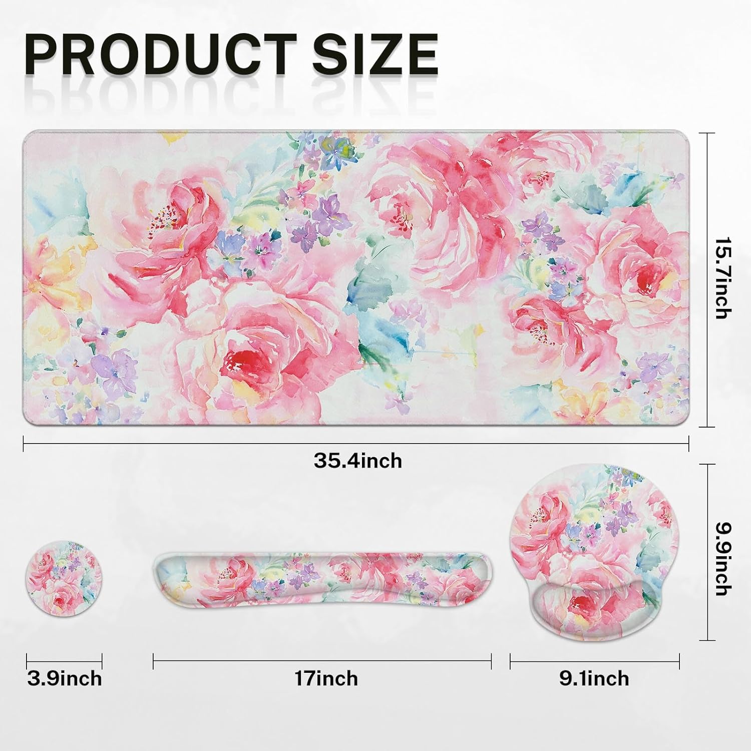 Arttown Flower Painting Desk Mat, Watercolor Abstract Mouse Pad Set 4-in-1 Large Mousepad+Keyboard Wrist Rest+Mouse Wrist Rest+Coaster with Ergonomic Design, Non-Slip Mat - Image 2