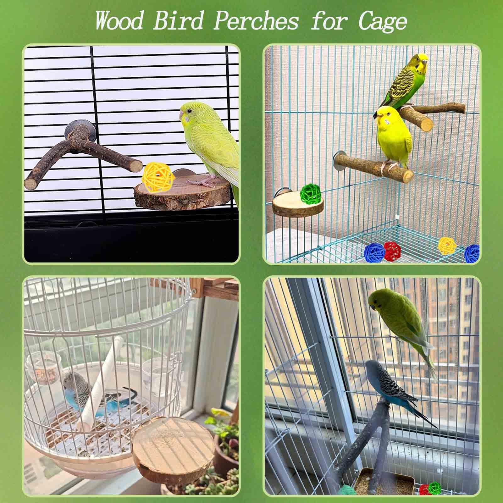 8 PCS Natural Wood Bird Perches Stand for Cage, 5 PCS Parrot Rattan Balls, Wooden Hanging Multi-Branch Perches Platform, Hammock Swing Toy for Parakeets, Budgies, Cockatiels, Conures, Macaws (13 PCS) - image 4