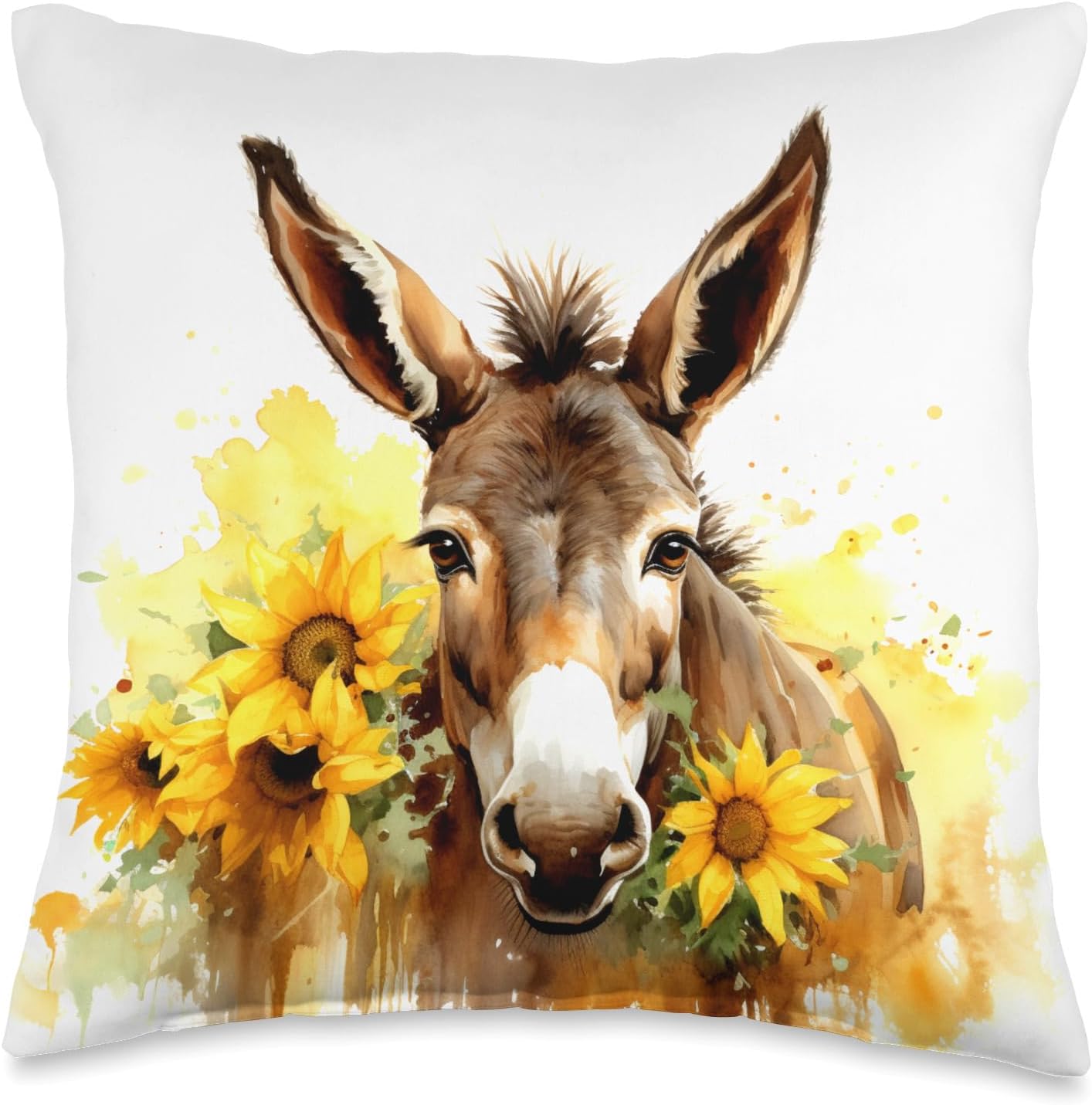 Donkey With Sunflowers Animal Lover Flowers Art Design Throw Pillow