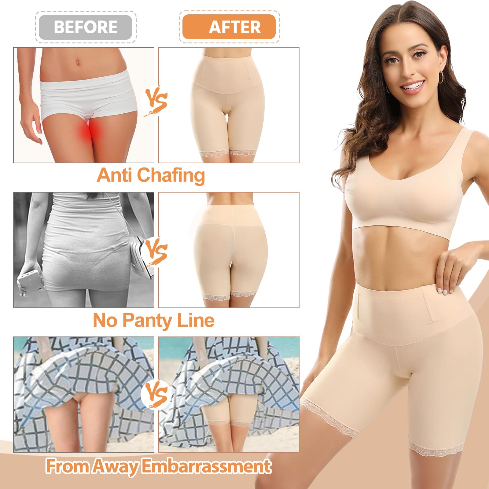 Xnova Damen Bauchweg Unterhose Miederpants Miederhose Shapewear, Anti-Chafing Spitzen Shorts Hipster Panty, Unter Rock Kurz Hose Blickdicht