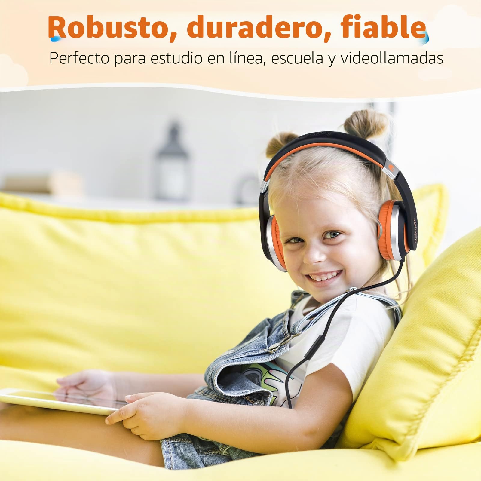 Rockpapa Auriculares con Cable I20, Auriculares estéreo con Cable con micrófono para niños y Adultos, Diadema Ajustable, Auriculares Plegables para Viajes, PC, Mac, Laptop, teléfono (Negro y Naranja)